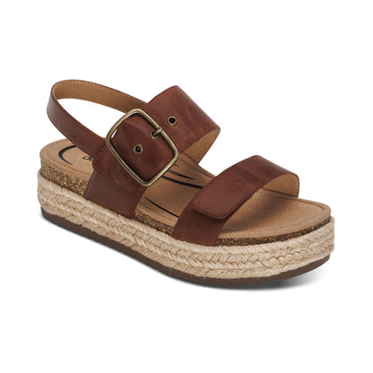 Aetrex Vania Walnut Leather Platform Sandal