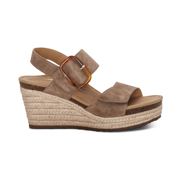Aetrex Ashley Taupe Suede Leather Wedge Sandal