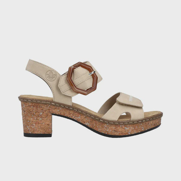 Rieker 63850-60 Beige Leather Comfort Heel Sandal