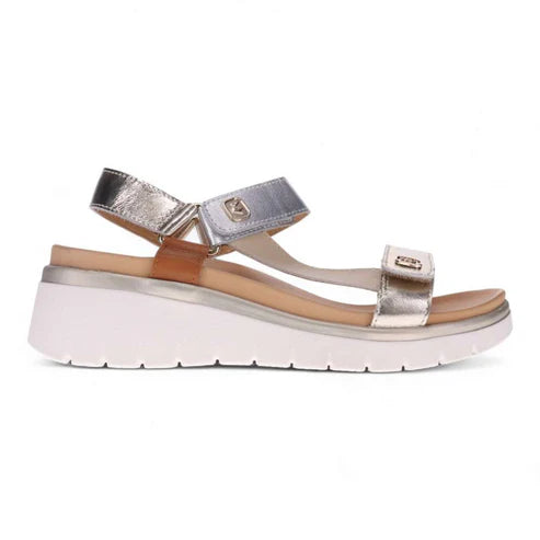 Mia Vita Candice Soft Gold/Silver Multi Leather Comfort Sandal