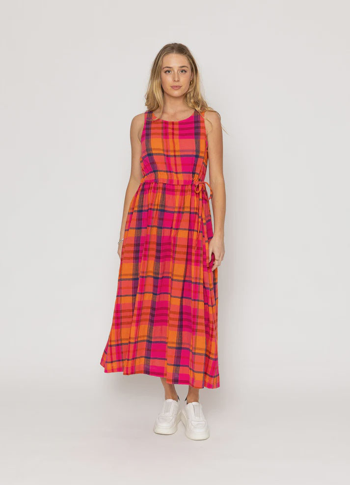 Two by Two Como Orange/Pink Check Tartan Linen