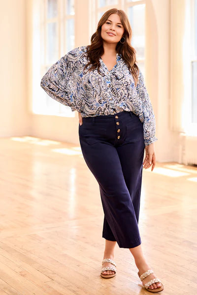 Tribal Flowy Dolman Sleeve Blouse Scuba Blue
