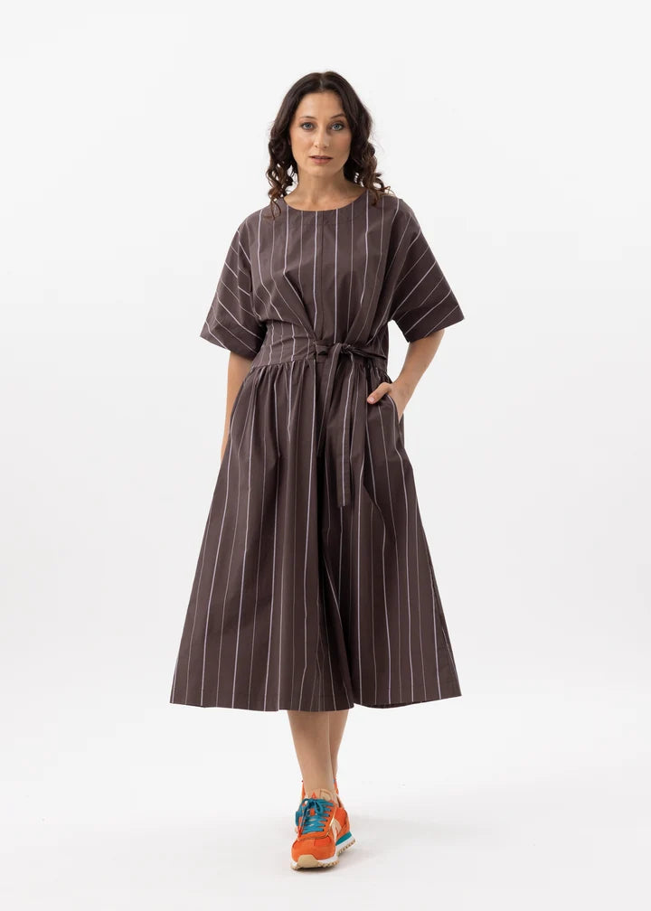 X LAB Frame by Frame Dress Chocolate Stripe Cotton