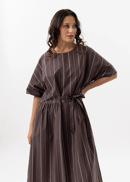 X LAB Frame by Frame Dress Chocolate Stripe Cotton