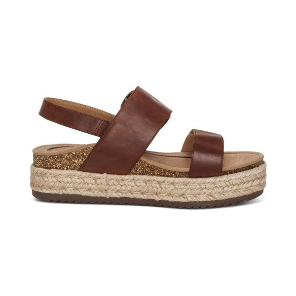 Aetrex Vania Walnut Leather Platform Sandal