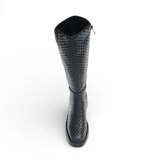 Minx Akira Weave Black Leather Platform Long Boot