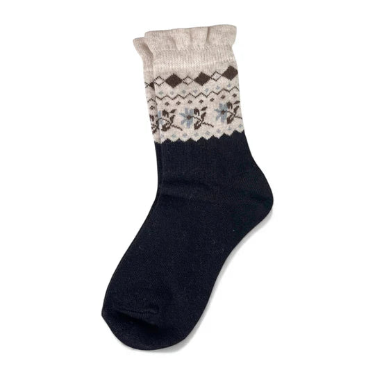 Minx Apre Ski Socks Black & Oatmeal Pattern