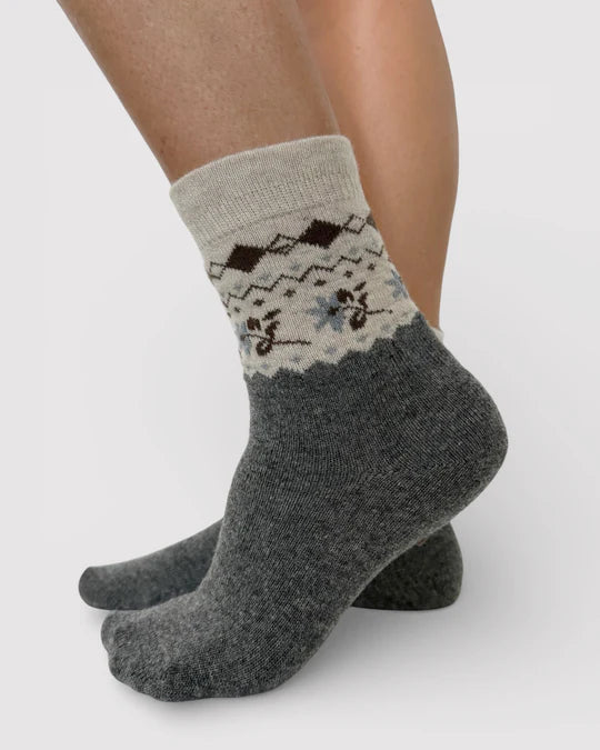 Minx Apre Ski Socks Charcoal Grey & Oatmeal