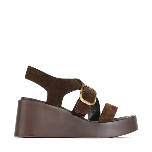 EOS Arianis Chestnut Suede Leather Platform Wedge Sandal