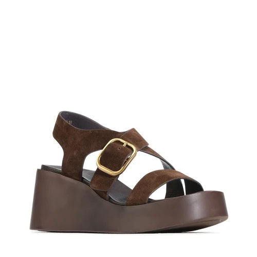EOS Arianis Chestnut Suede Leather Platform Wedge Sandal