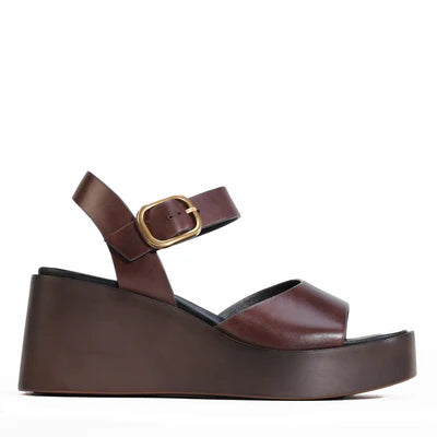 EOS Ariya Chestnut Leather Platform Wedge Sandal