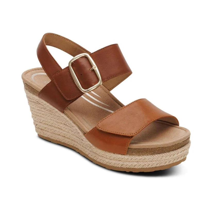 Aetrex Ashley Coffee Leather Platform Wedge Sandal