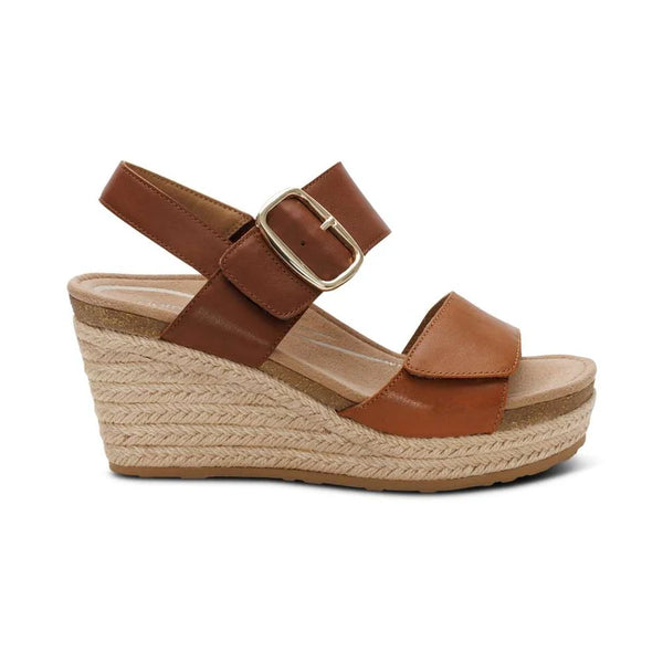 Aetrex Ashley Coffee Leather Platform Wedge Sandal