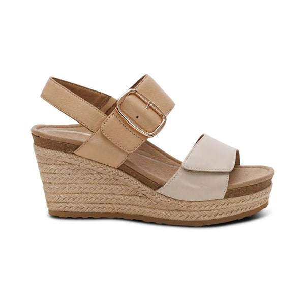 Aetrex Ashley Off White Leather Platform Wedge Sandal