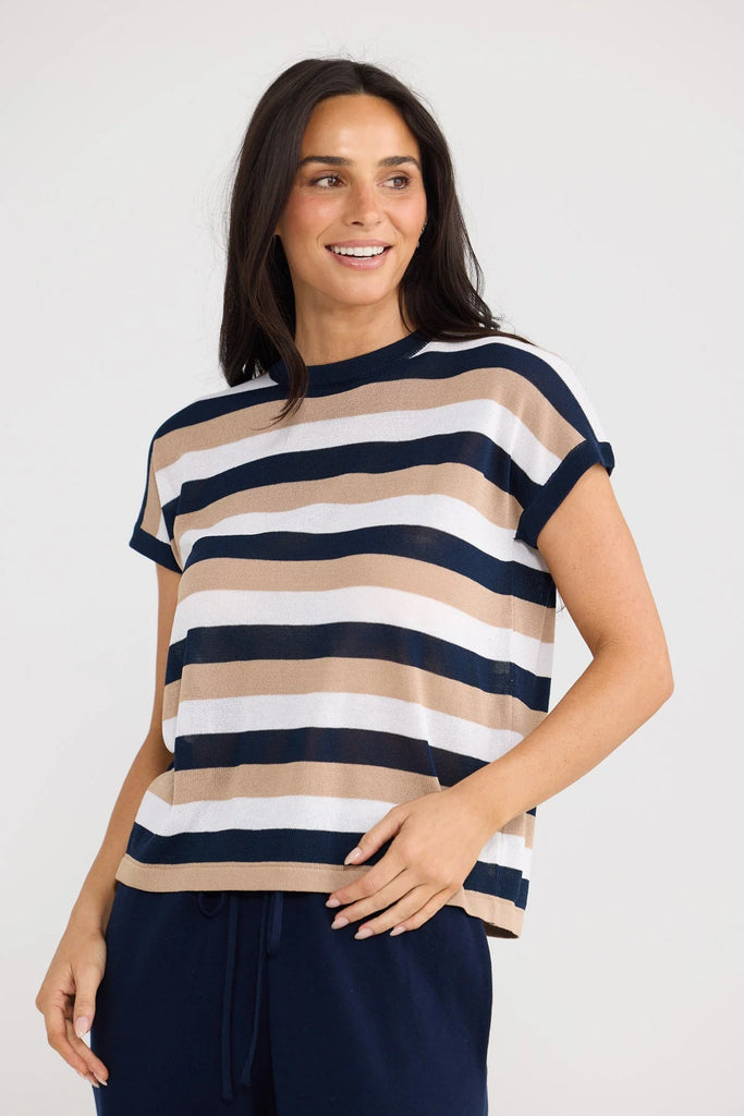 Brave & True Rosalie Tee Navy Multi Stripe