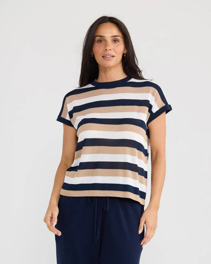 Brave & True Rosalie Tee Navy Multi Stripe