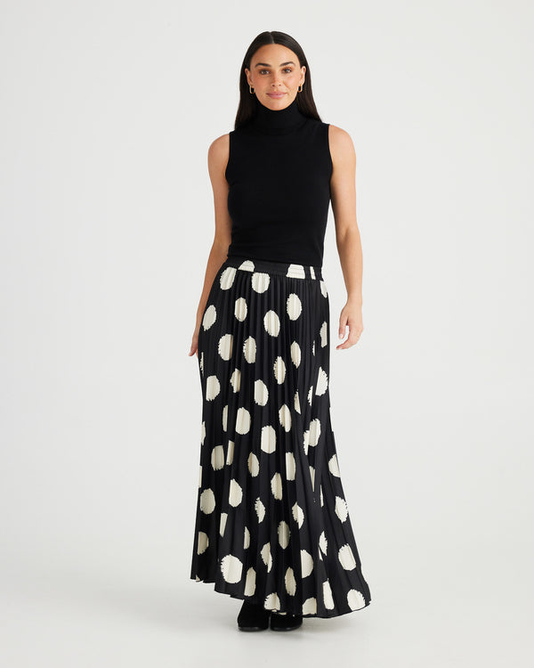 Brave & True Alias Pleated Skirt Black & Ivory Spot