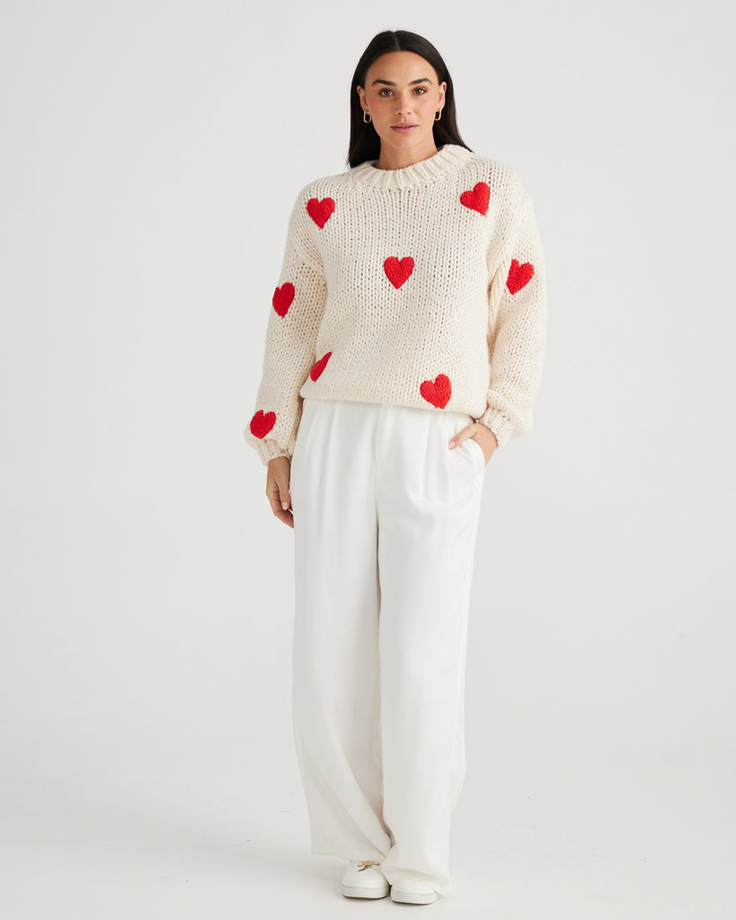 Brave & True Heart On My Sleeve Knit Off White