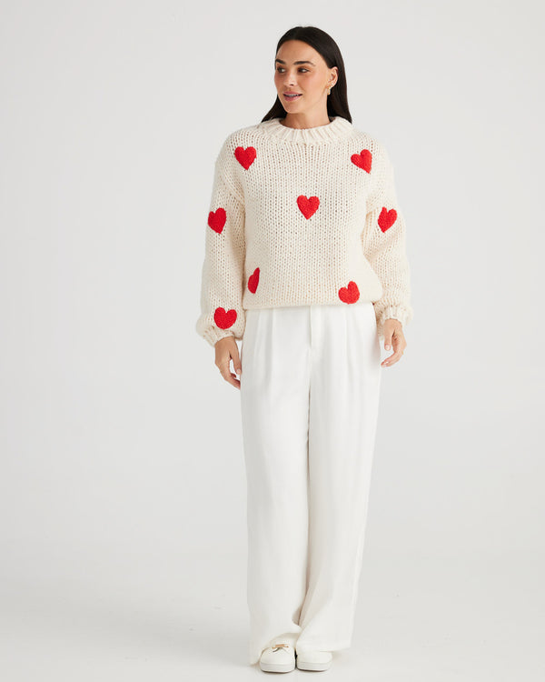 Brave & True Heart On My Sleeve Knit Off White