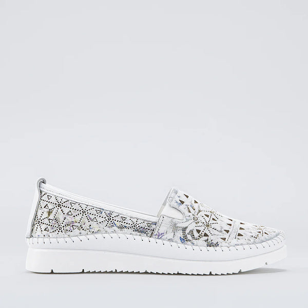 Cabello Clear White Print Leather Slip On Casual