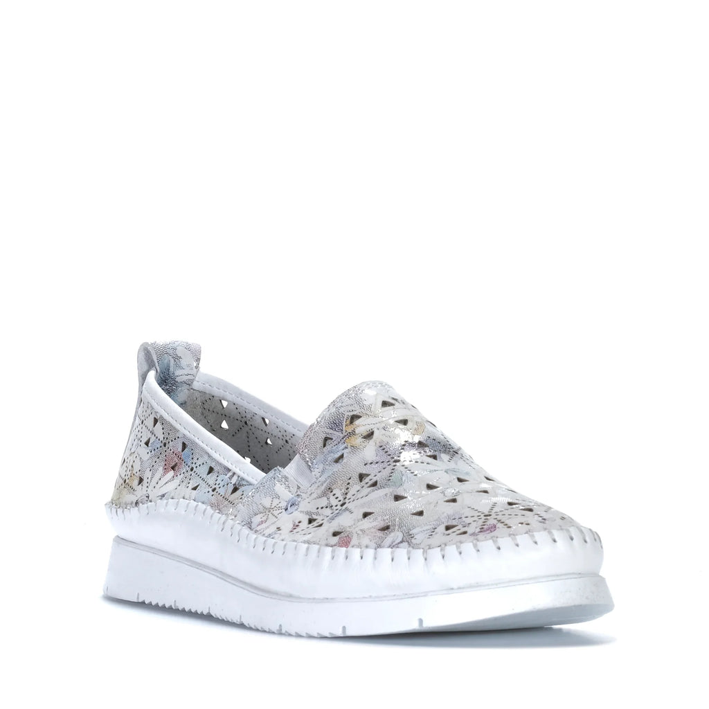 Cabello Clear White Print Leather Slip On Casual