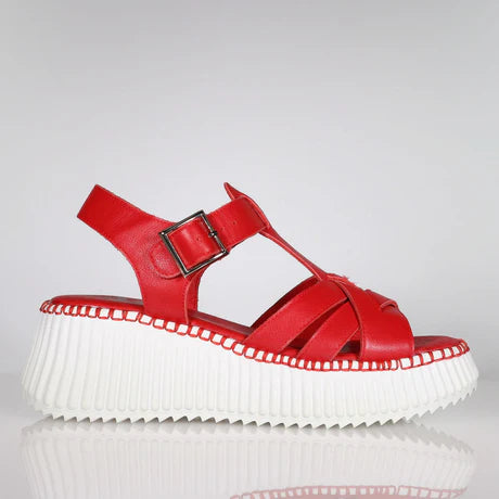 Minx Capri Tomato Red Leather Platform Wedge