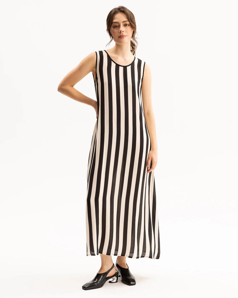 Blacklist Camryn Dress Black & Beige Stripe