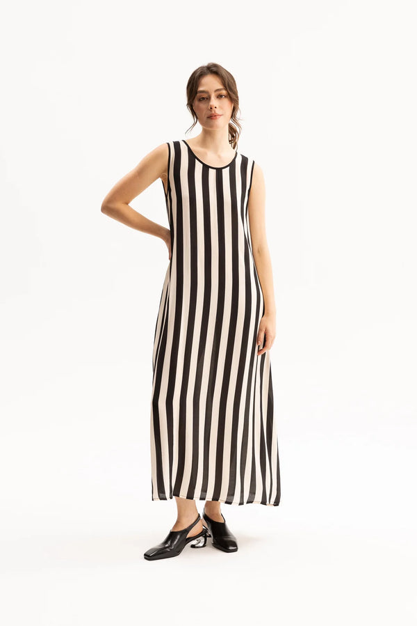 Blacklist Camryn Dress Black & Beige Stripe