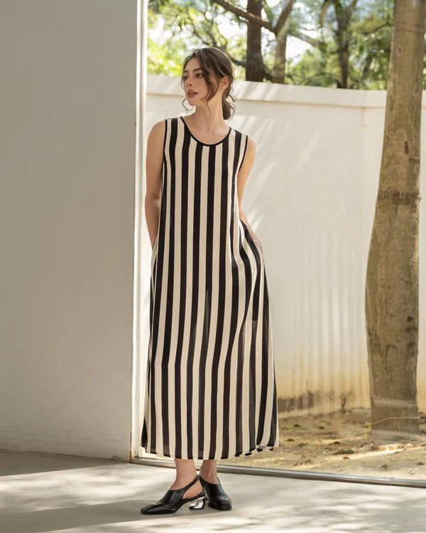 Blacklist Camryn Dress Black & Beige Stripe