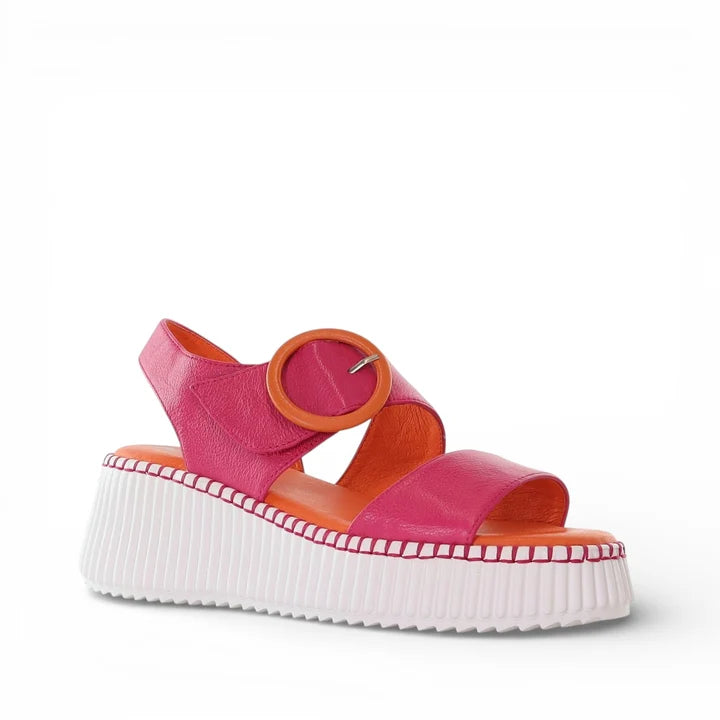 Minx Dash Dot - Minxie Brights Pink & Orange Leather Wedge