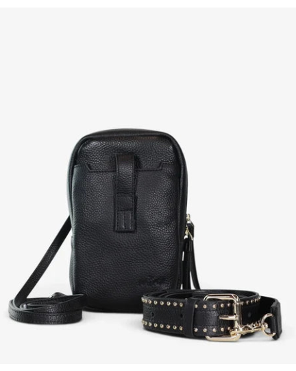 Minx Dial Up Jet Setter Black Milled Leather Gold Hardware