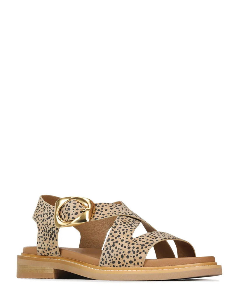 EOS  Ornaments Tan Cheetah Suede Leather Sandal