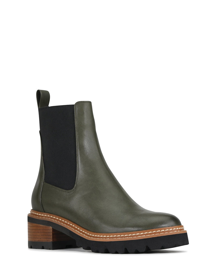 EOS Linear Olive Green Leather Ankle Boot