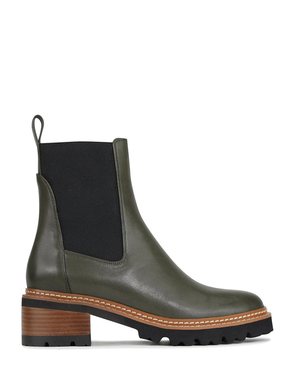 EOS Linear Olive Green Leather Ankle Boot