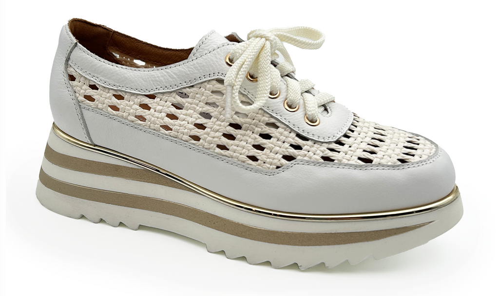 Alfie & Evie Hiphop White Leather Natural Raffia Casual