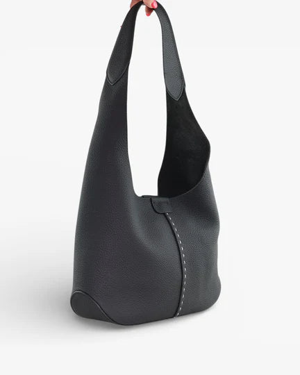 Minx Hip Stitched Bag Black Milled Leather Bucket Bag