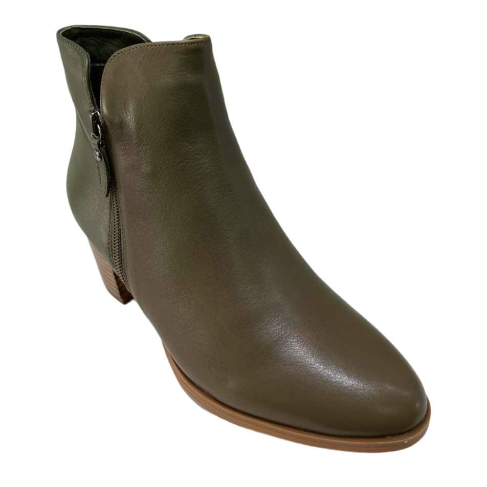 Chrissie Davis Kaki Leather Ankle Boot