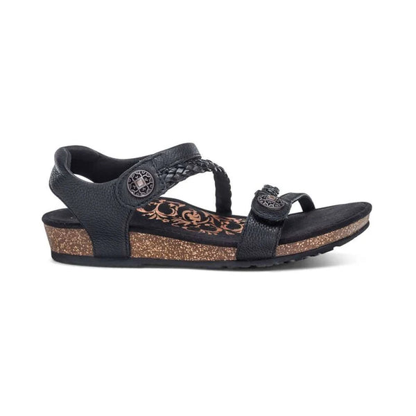 Aetrex Jillian Braided Black Leather Sandal