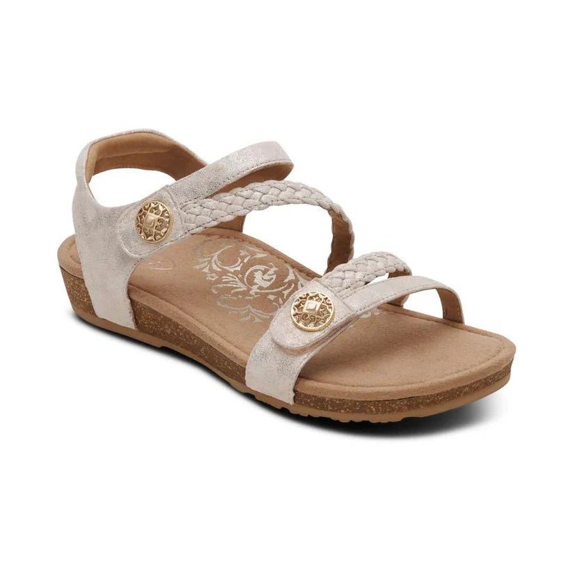 Aetrex Jillian Braided Champagne Leather Sandal