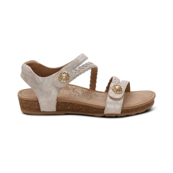 Aetrex Jillian Braided Champagne Leather Sandal