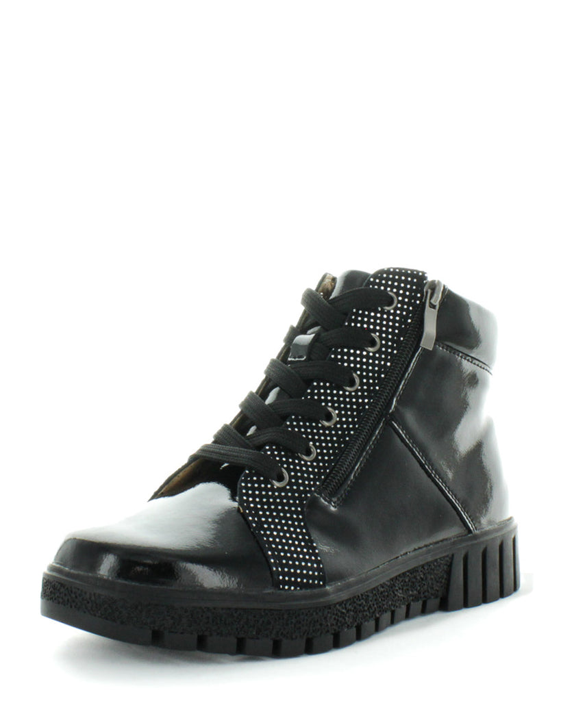 Just Bee Campana Black Patent Leather Casual Ankle Boot