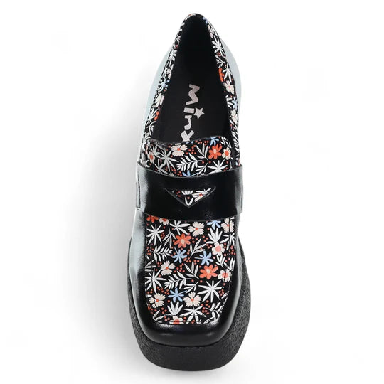 Minx Kendra Black oil Multi Flower Leather Shoe