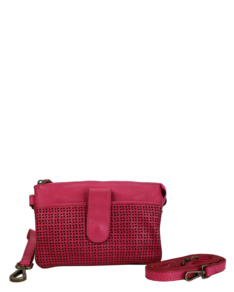 Kompanero Flip Fuchsia Leather Crossbody/Clutch Bag Design