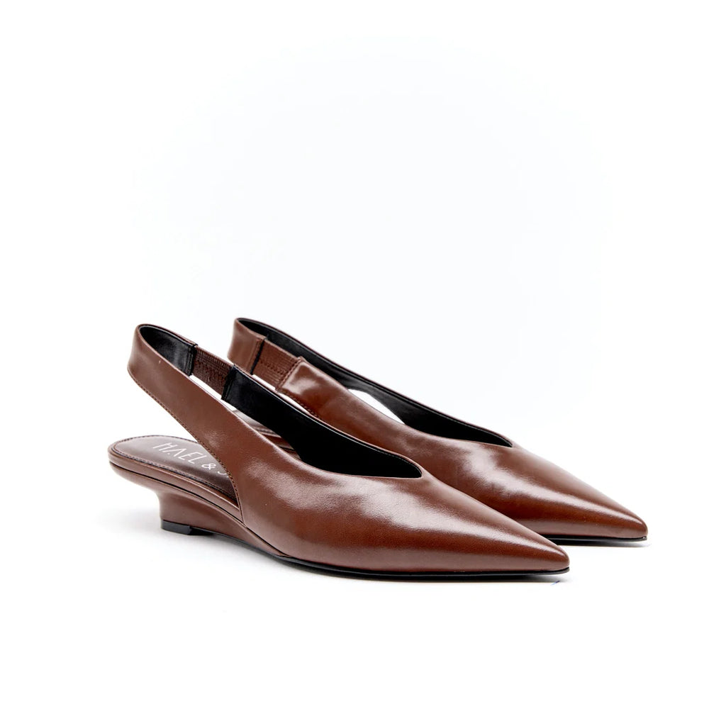 Hael & Jax Layla Chocolate Leather Low Wedge Slingback Shoe
