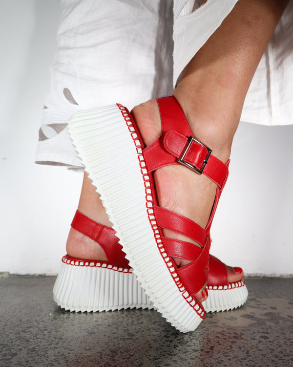 Minx Capri Tomato Red Leather Platform Wedge