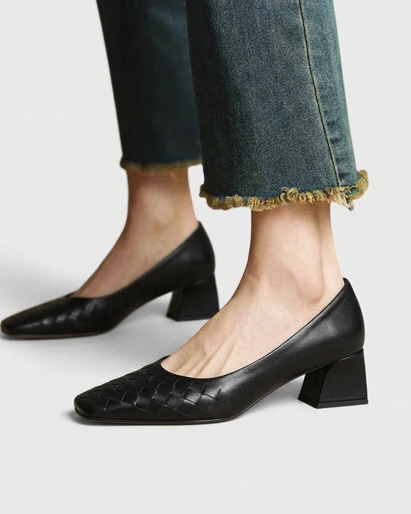 Minx Valentina Black Leather Court Shoe