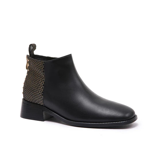 Minx Pippity Pop Black Nappa Gold Emboss Ankle Boot