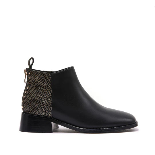 Minx Pippity Pop Black Nappa Gold Emboss Ankle Boot