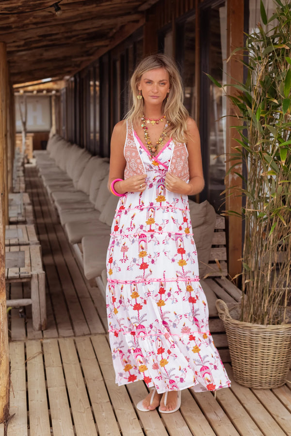 Place du Soleil Maxi Dress Birds Fuchsia