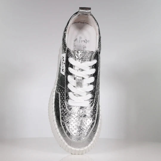 Minx Racer Boost Leather Silver Floral Emboss Sneaker